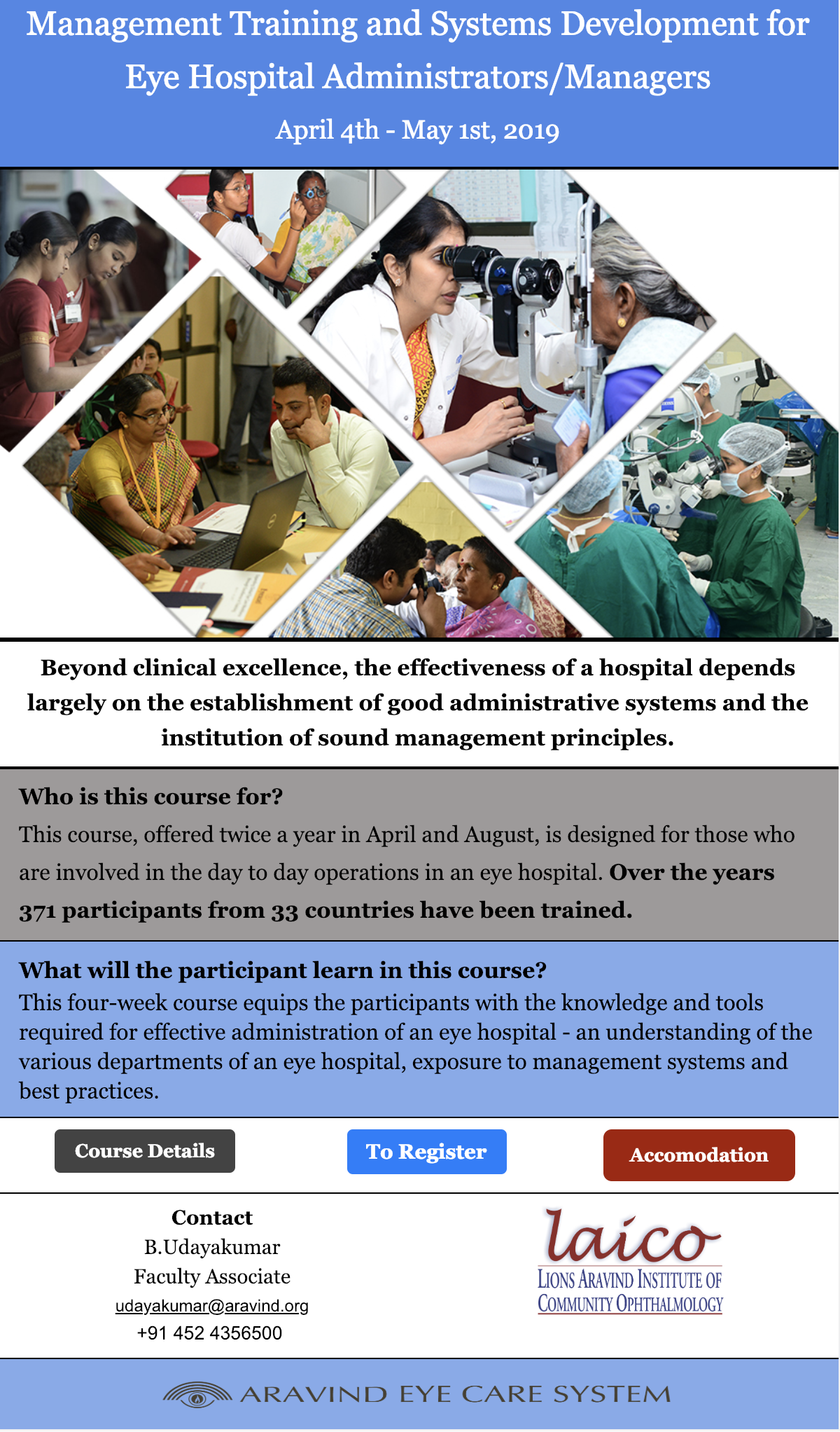Management Training and Systems Development for Eye Hospital Administrators/Managers